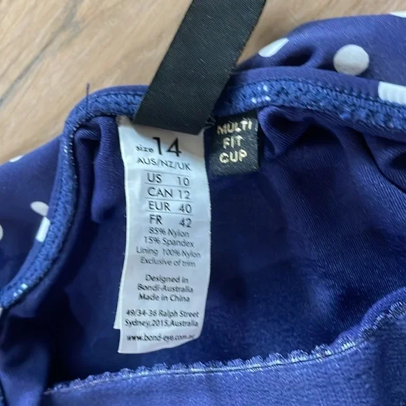 Bond Eye Australia Navy & White Polka Dot Swimsuit Tankini Top & Bottom size 10 - Picture 6 of 8